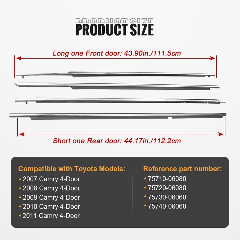 GZYF 4PCS Weatherstrips,Window Moulding Trim Seal Belt Weather Stripping for Toyota Camry 2007 2008 2009 2010 2011,Chrome - Image 5